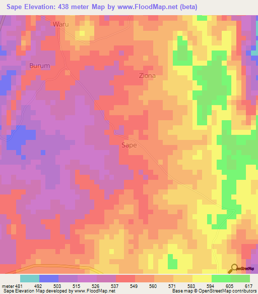 Sape,Nigeria Elevation Map