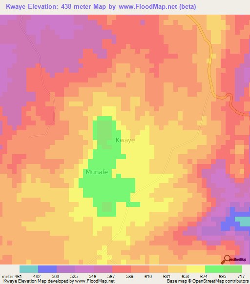 Kwaye,Nigeria Elevation Map