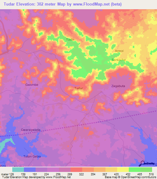 Tudar,Nigeria Elevation Map