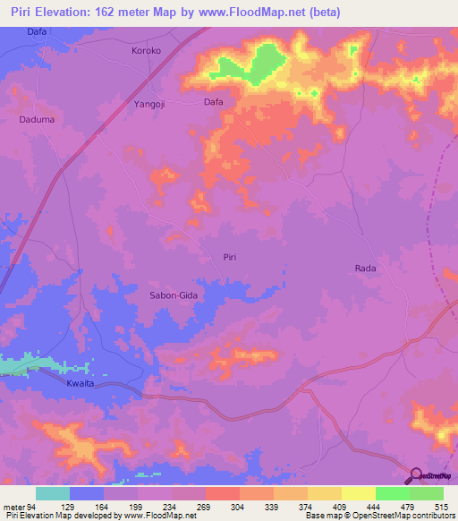 Piri,Nigeria Elevation Map