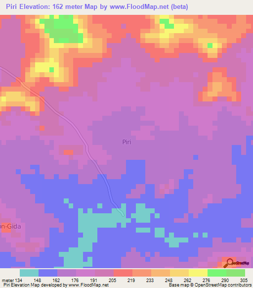 Piri,Nigeria Elevation Map