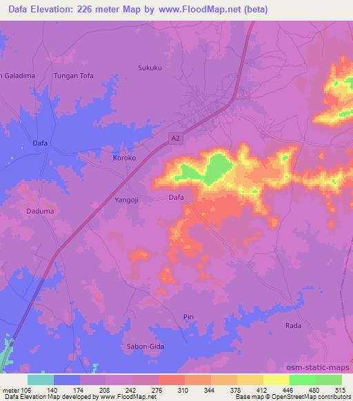 Dafa,Nigeria Elevation Map