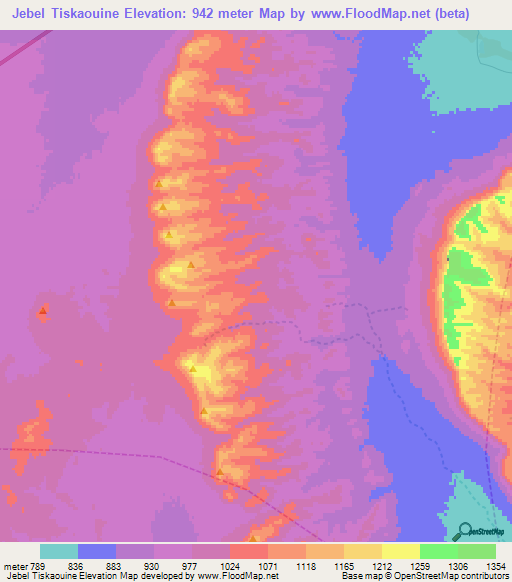 Jebel Tiskaouine,Morocco Elevation Map