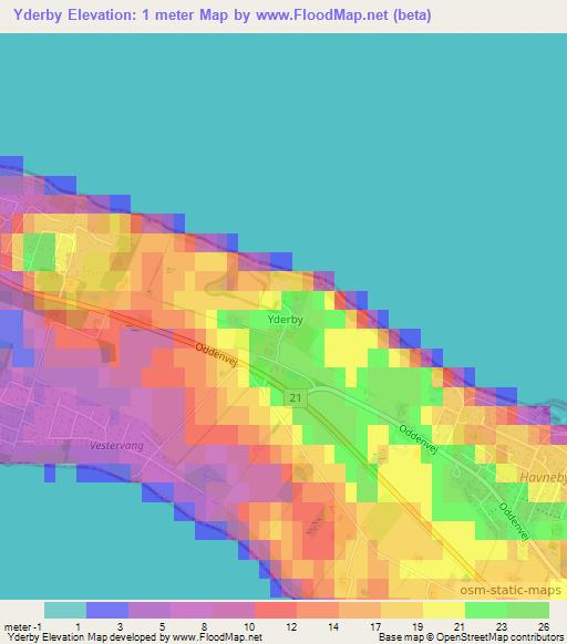 Yderby,Denmark Elevation Map