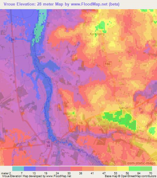 Vroue,Denmark Elevation Map