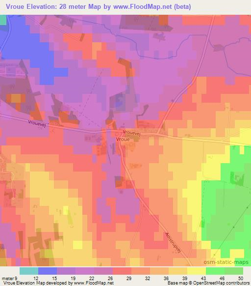 Vroue,Denmark Elevation Map