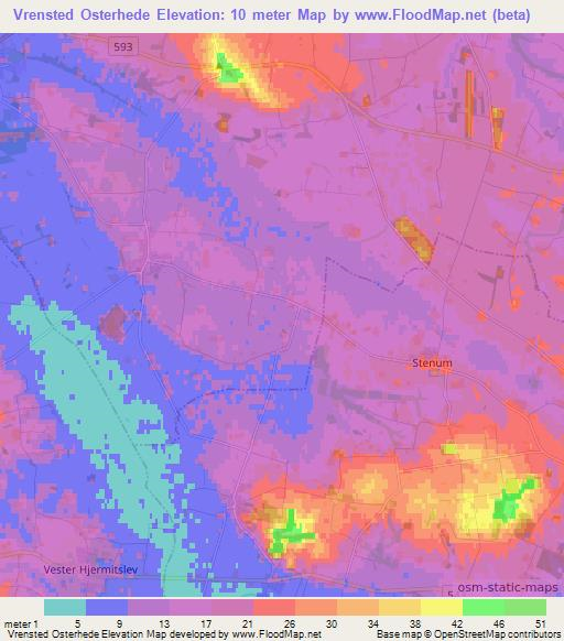 Vrensted Osterhede,Denmark Elevation Map