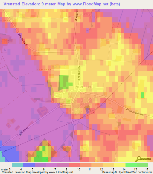 Vrensted,Denmark Elevation Map