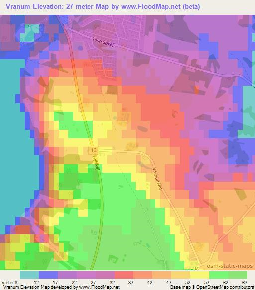 Vranum,Denmark Elevation Map