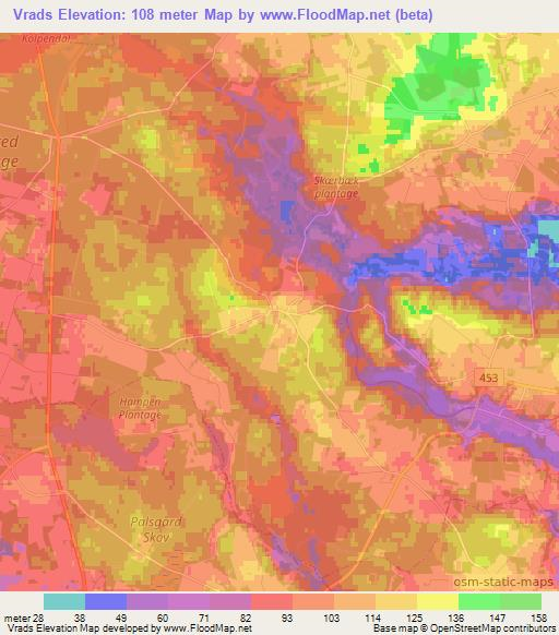 Vrads,Denmark Elevation Map