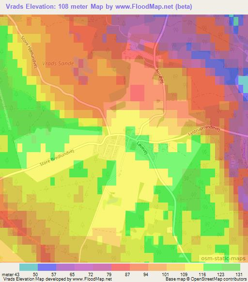 Vrads,Denmark Elevation Map