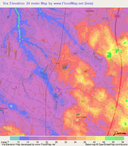 Vra,Denmark Elevation Map