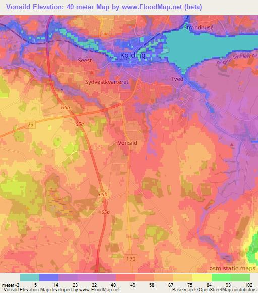 Vonsild,Denmark Elevation Map