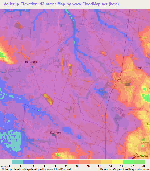 Vollerup,Denmark Elevation Map