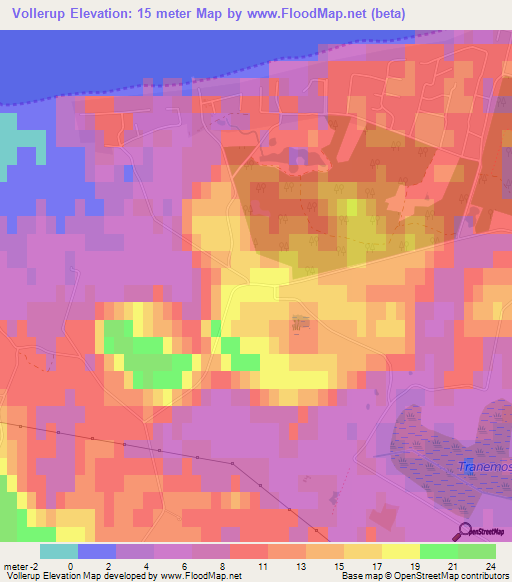 Vollerup,Denmark Elevation Map