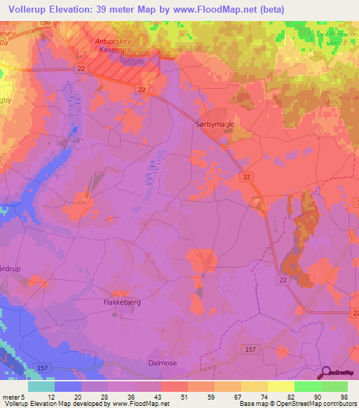 Vollerup,Denmark Elevation Map