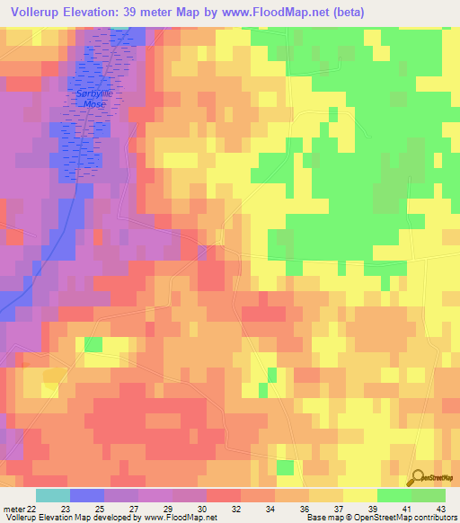 Vollerup,Denmark Elevation Map