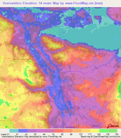 Voervadsbro,Denmark Elevation Map