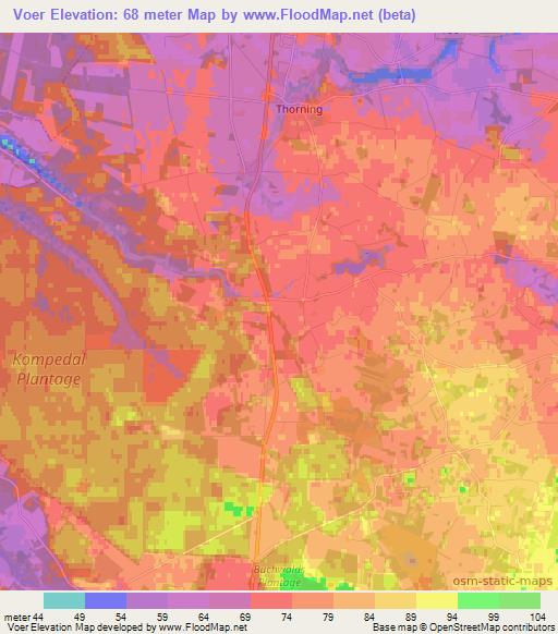 Voer,Denmark Elevation Map