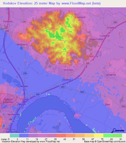 Vodskov,Denmark Elevation Map