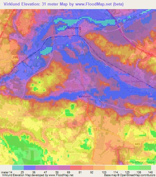 Virklund,Denmark Elevation Map