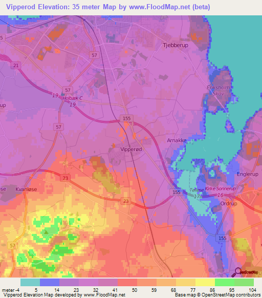 Vipperod,Denmark Elevation Map