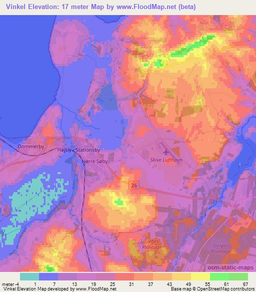 Vinkel,Denmark Elevation Map