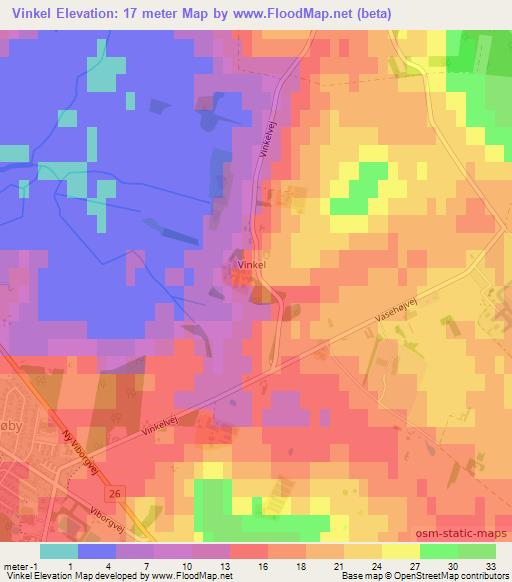 Vinkel,Denmark Elevation Map