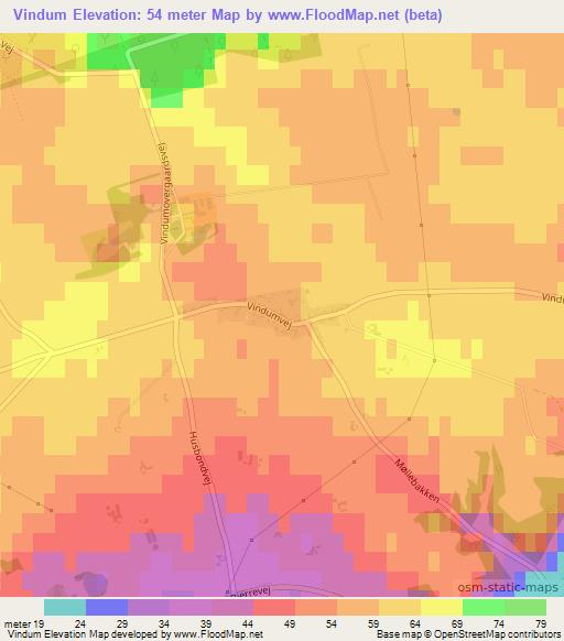 Vindum,Denmark Elevation Map