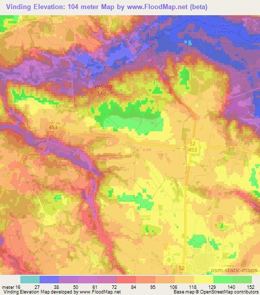 Vinding,Denmark Elevation Map