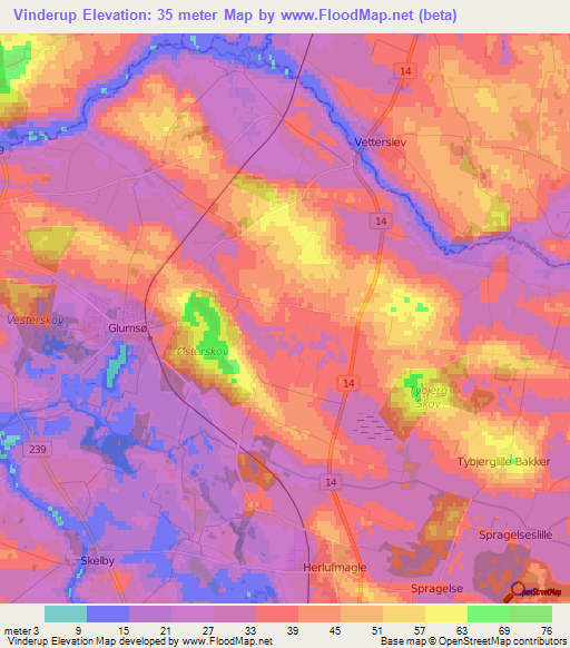 Vinderup,Denmark Elevation Map