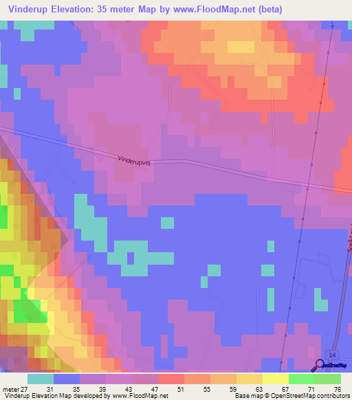 Vinderup,Denmark Elevation Map