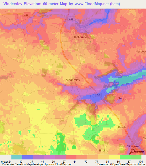 Vinderslev,Denmark Elevation Map