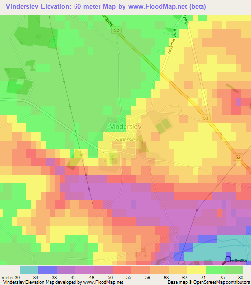 Vinderslev,Denmark Elevation Map