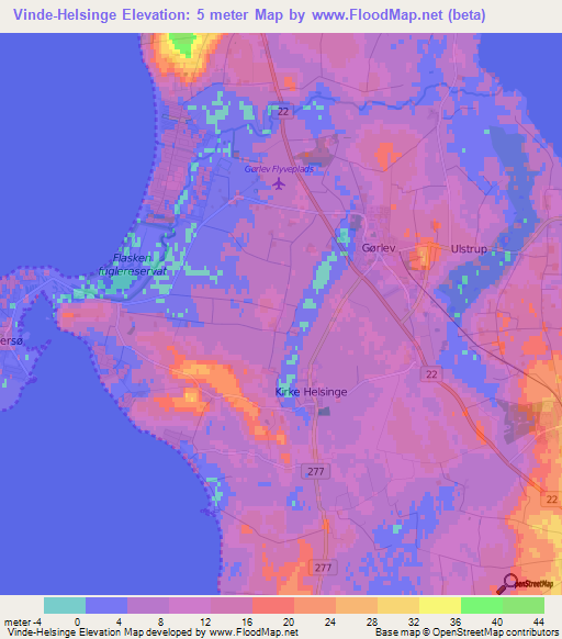 Vinde-Helsinge,Denmark Elevation Map