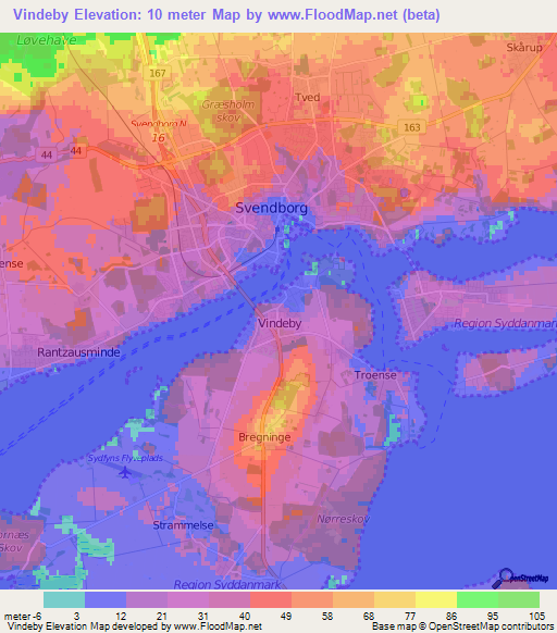 Vindeby,Denmark Elevation Map
