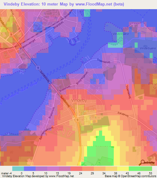 Vindeby,Denmark Elevation Map