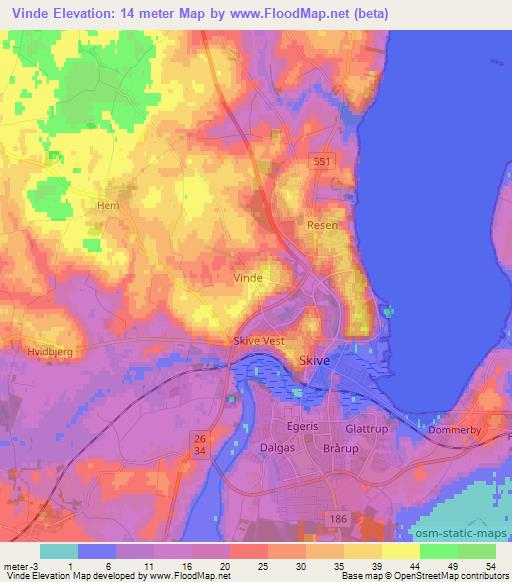 Vinde,Denmark Elevation Map