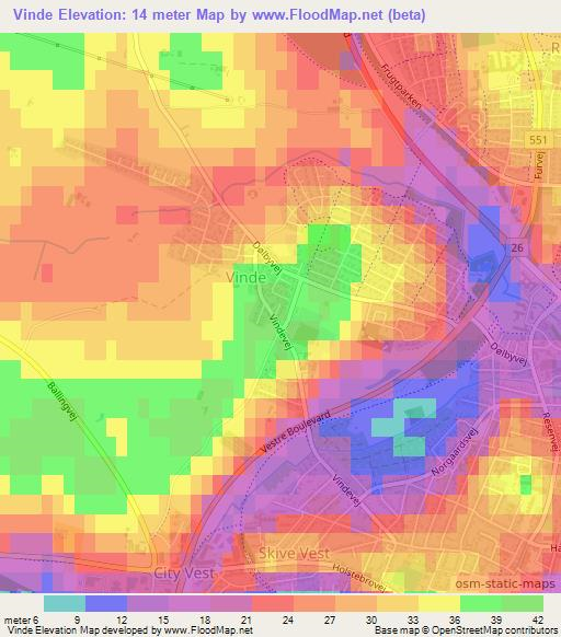 Vinde,Denmark Elevation Map