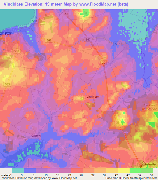 Vindblaes,Denmark Elevation Map