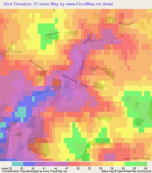 Vind,Denmark Elevation Map