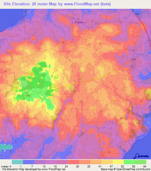 Vils,Denmark Elevation Map