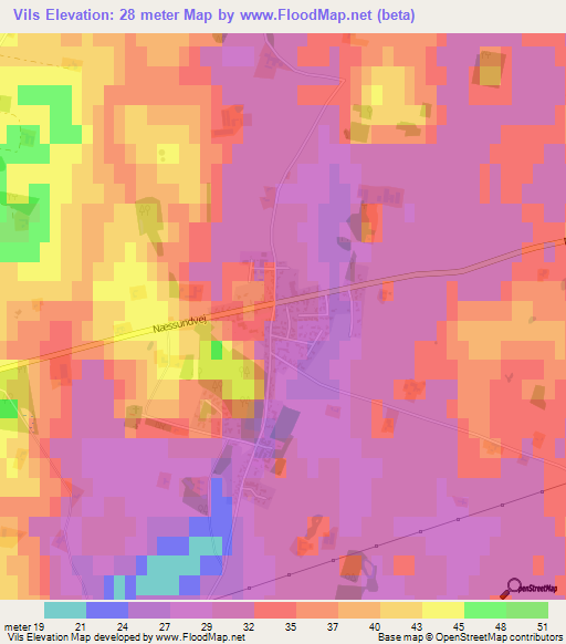 Vils,Denmark Elevation Map