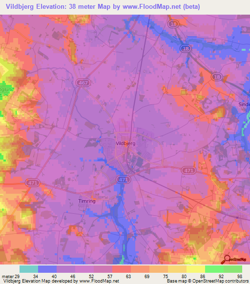 Vildbjerg,Denmark Elevation Map