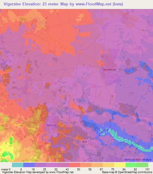 Vigerslev,Denmark Elevation Map