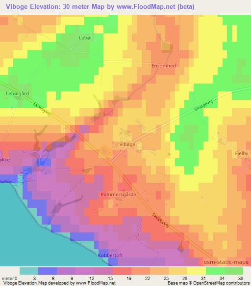 Viboge,Denmark Elevation Map