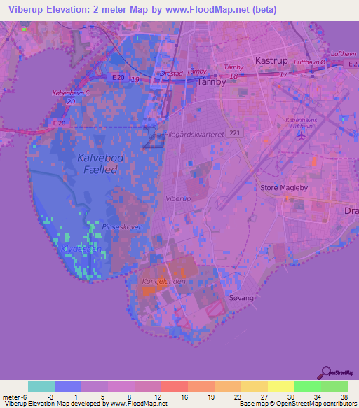 Viberup,Denmark Elevation Map