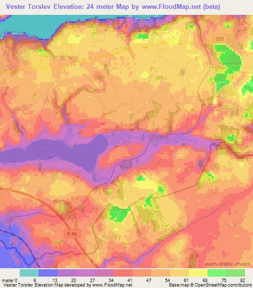 Vester Torslev,Denmark Elevation Map