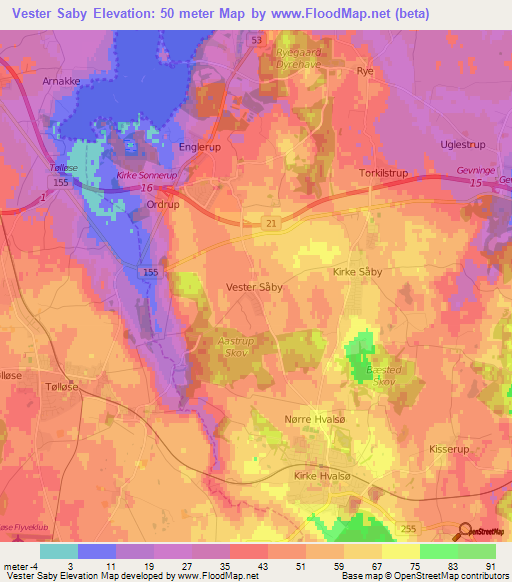 Vester Saby,Denmark Elevation Map