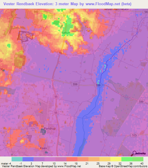 Vester Rendbaek,Denmark Elevation Map
